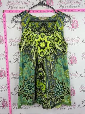 ONE WORLD tank top Green and Teal Floral-Print Tank Top